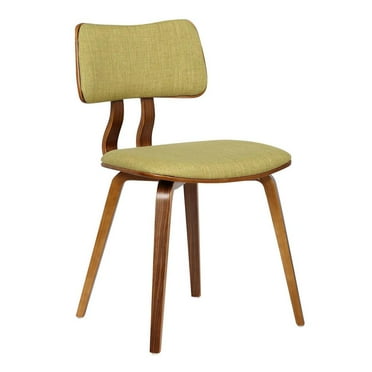 Jaguar Mid-Century Modern Kitchen Dining Table Accent Chair in Walnut Wood and Green Fabric