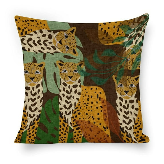 Jaguar Palm Leaf Linen Throw Pillow Covers Decorative Pillow Cases 18x18 inch Cushion Case Couch Pillows Cover for Sofa Bedroom Living Room Car