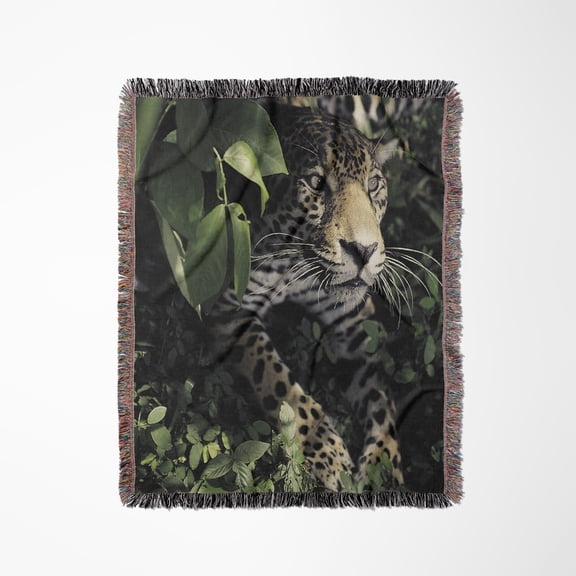 Jaguar ( Panthera Onca ) In Hiding In The Jungle Rainforest , Woven Blanket