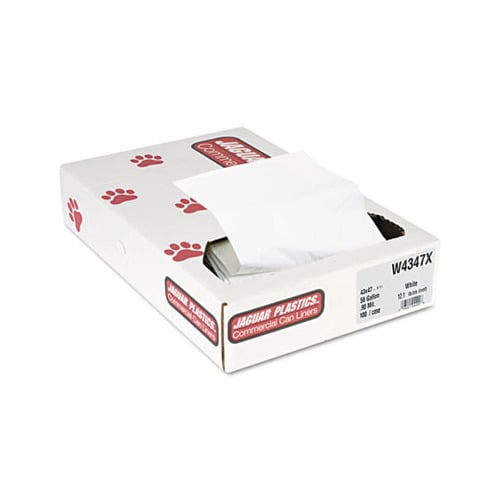 Jaguar Plastics Industrial Strength White Commercial Can Liners, 56 Gallon, 100 Count