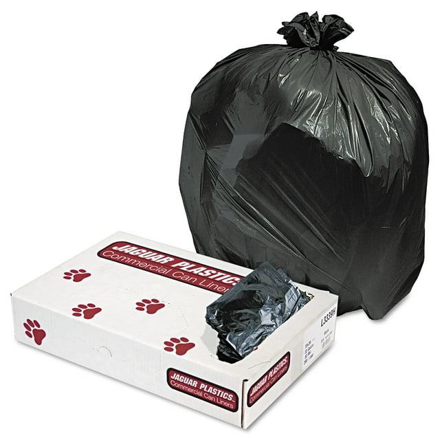 Jaguar Plastics Low-Density Trash Bags, 33gal, .6mil, Black, 200/Carton