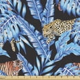 thumbnail image 1 of Ambesonne Jaguar Fabric by the Yard Upholstery, Blue Tropical Leaves Hawaii, 10 Yards, Multicolor, 1 of 4