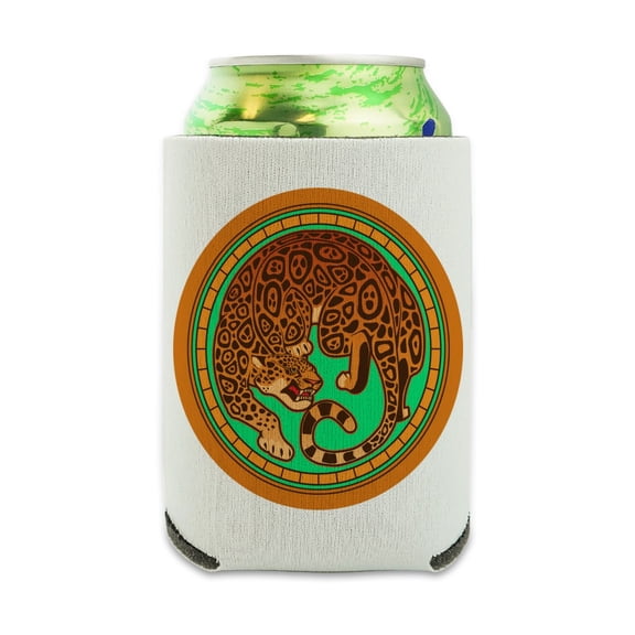 Jaguar in Gold Circle Can Cooler - Drink Sleeve Hugger Collapsible Insulator - Beverage Insulated Holder
