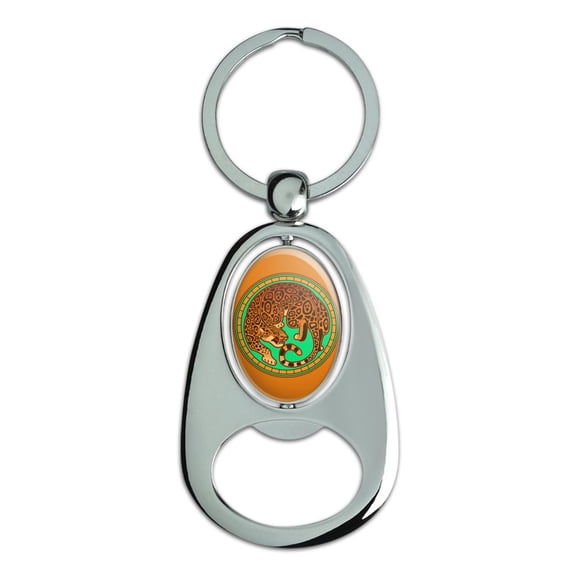 Jaguar in Gold Circle Keychain Chrome Metal Spinning Oval Bottle Opener