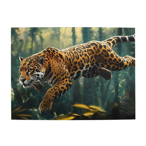 Jaguarss Jungle Leap Leaves 500-Piece Wooden Jigsaw Puzzle for Adults, Fun & Challenging Family Game, Stylish Wall Decor & Holiday Gift