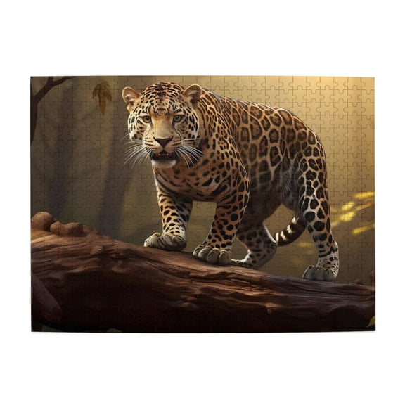 Jaguarss On Log Wildlife 500-Piece Wooden Jigsaw Puzzle for Adults, Fun & Challenging Family Game, Stylish Wall Decor & Holiday Gift