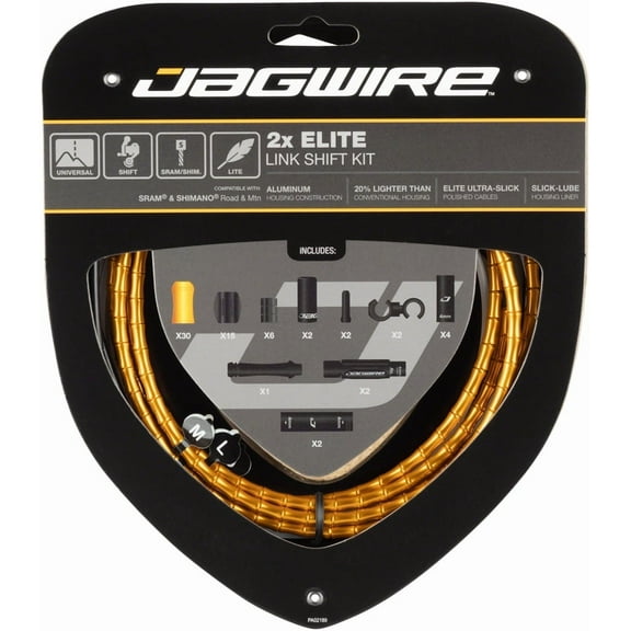 Jagwire 2x Elite Link Shift Cable Kit SRAM/Shimano w/ Ultra-Slick Cables, Gold