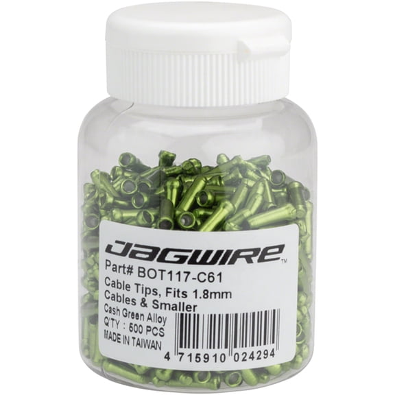 Jagwire Standard 1.8mm Cable End Crimps, Color Green Anodized, 500 count bottle