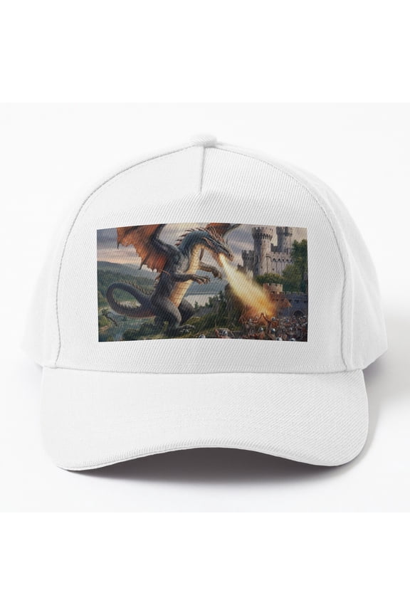 A Medieval Titan Dragon Attacking A Castle Cap Hats For Men, Gift For Him