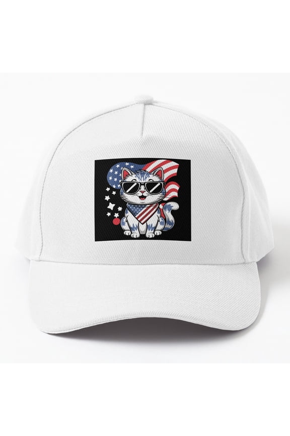 American Usa Cat Independence Day 4Th Of July Cap Baseball Cap, Hats For Men, Gift For Him