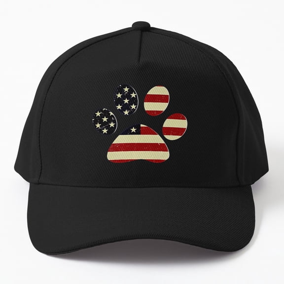Jahat Dog Paw Print Vintage American Flag Design Cap, Hats For Men, Gift For Him