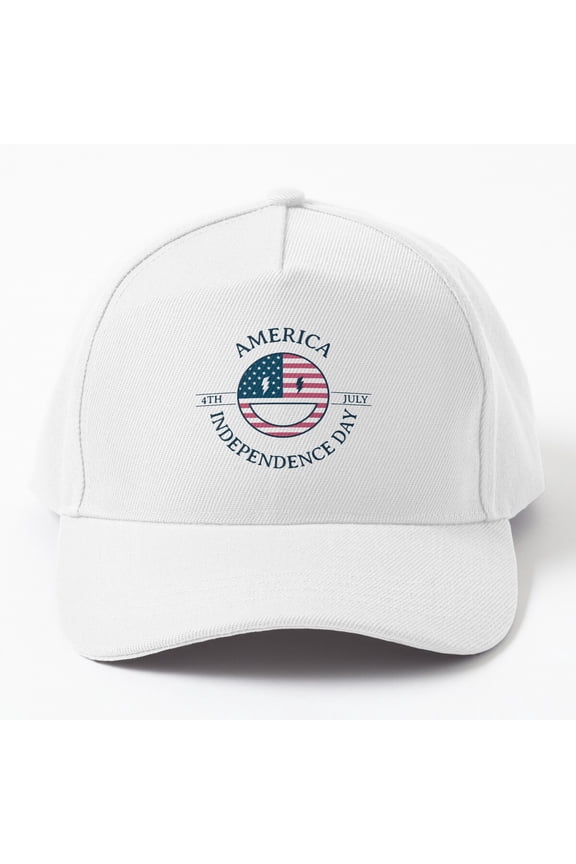 Independence Day. 4Th July. Illustration With Smiling Emoji Cap Baseball Cap, Hats For Men, Gift For Him