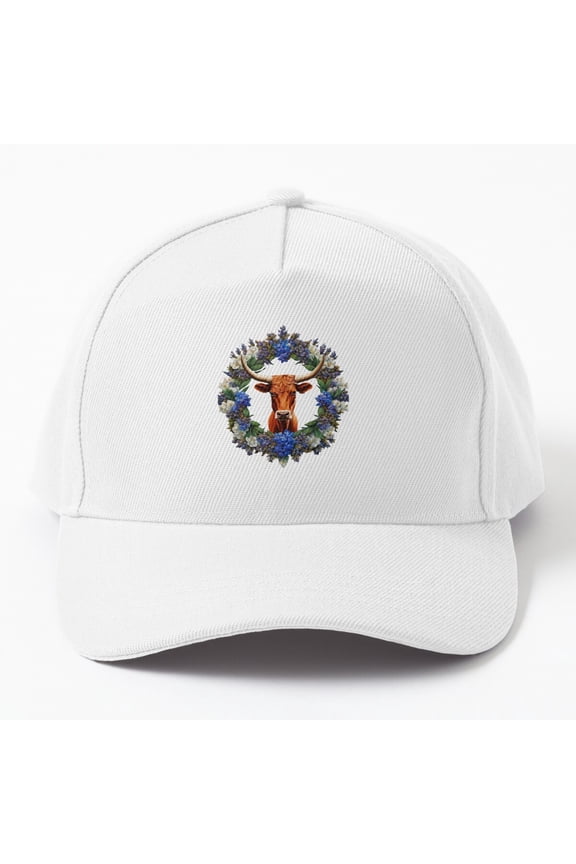 Mia The Longhorn Surrounded By A Wreath Of Lupins Cap Baseball Cap, Hats For Men, Gift For Him
