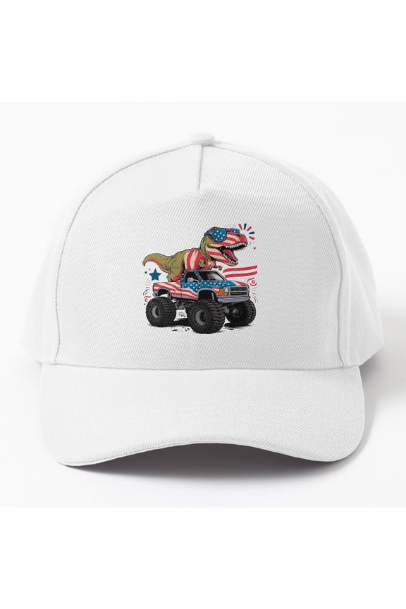 Patriotic T-Rex Riding Monster Truck Cap Baseball Cap, Hats For Men, Gift For Him