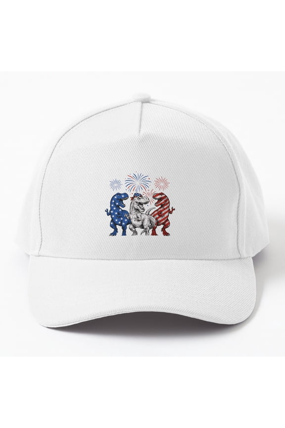 Red White Blue T Rex Dinosaur Firework 4Th Of July Cap Baseball Cap, Hats For Men, Gift For Him