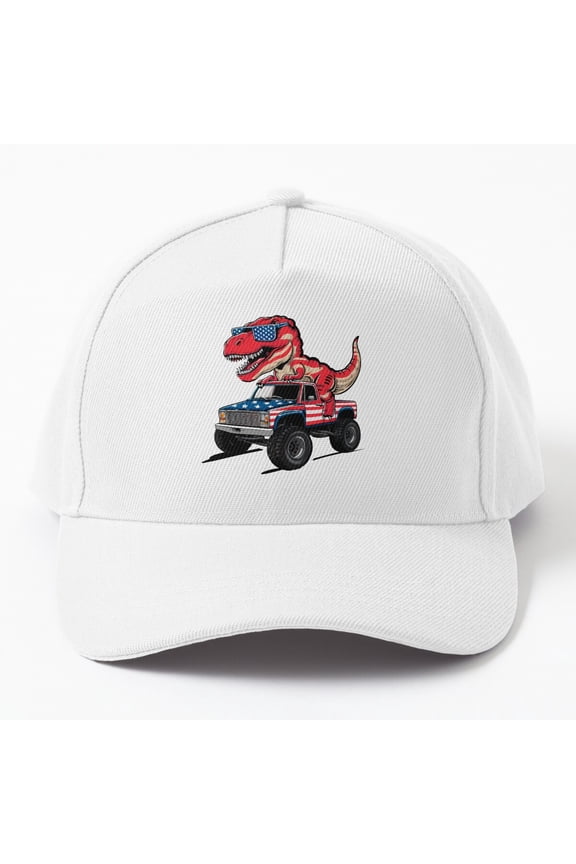 T-Rex With Sunglasses Riding Monster Truck Cap Baseball Cap, Hats For Men, Gift For Him