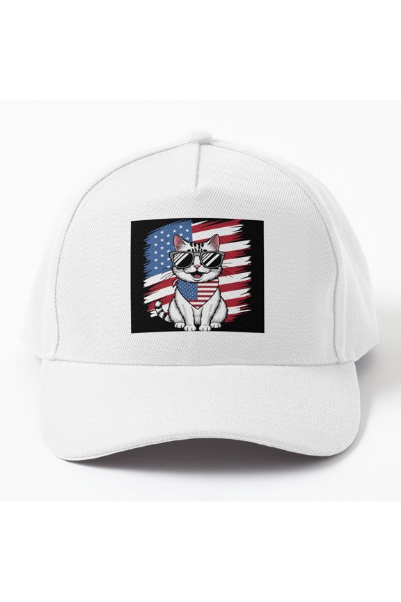 Usa American Cat Independence Day 4Th Of July Cap Baseball Cap, Hats For Men, Gift For Him