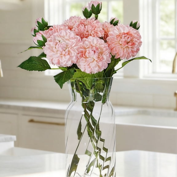 Jahe Artisan 8pcs Dahlia Artificial Flowers Real Touch 21" Long Stem Silk Pompon Faux Flowers with Buds for Tall Vase Indoor Outdoors Home Decor Garden Balcony