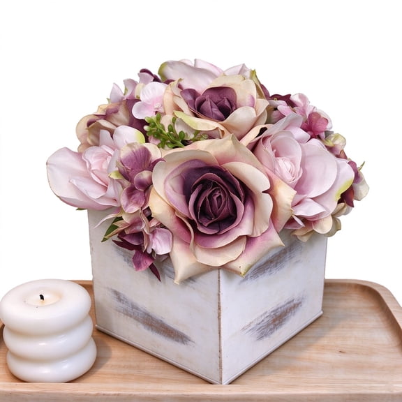 Jahe Artisan Artificial Rose Flowers in Planter for Table Centerpiece Decor,Vintage Rustic Pink Flower Floral Arrangements in vase