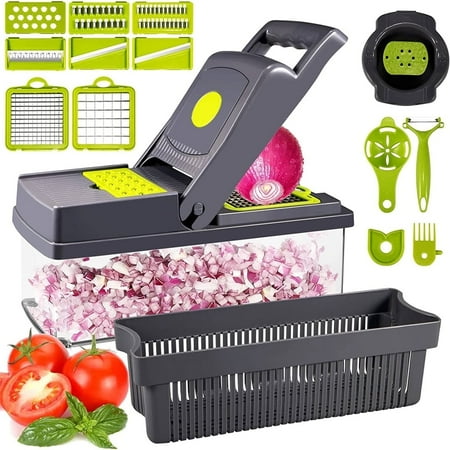 Jahy2Tech 12 in 1 Mandoline Slicer Onion Cutter Dicer Salad Onion Chopper Cabbage Shredder Potato Vegetable Cutter