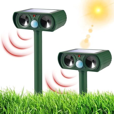Jahy2Tech 2 Pack Ultrasonic Animal Deterrent Outdoor Solar Animal Deterrent with Motion Sensor Flashing Light Waterproof Animal Deterrent