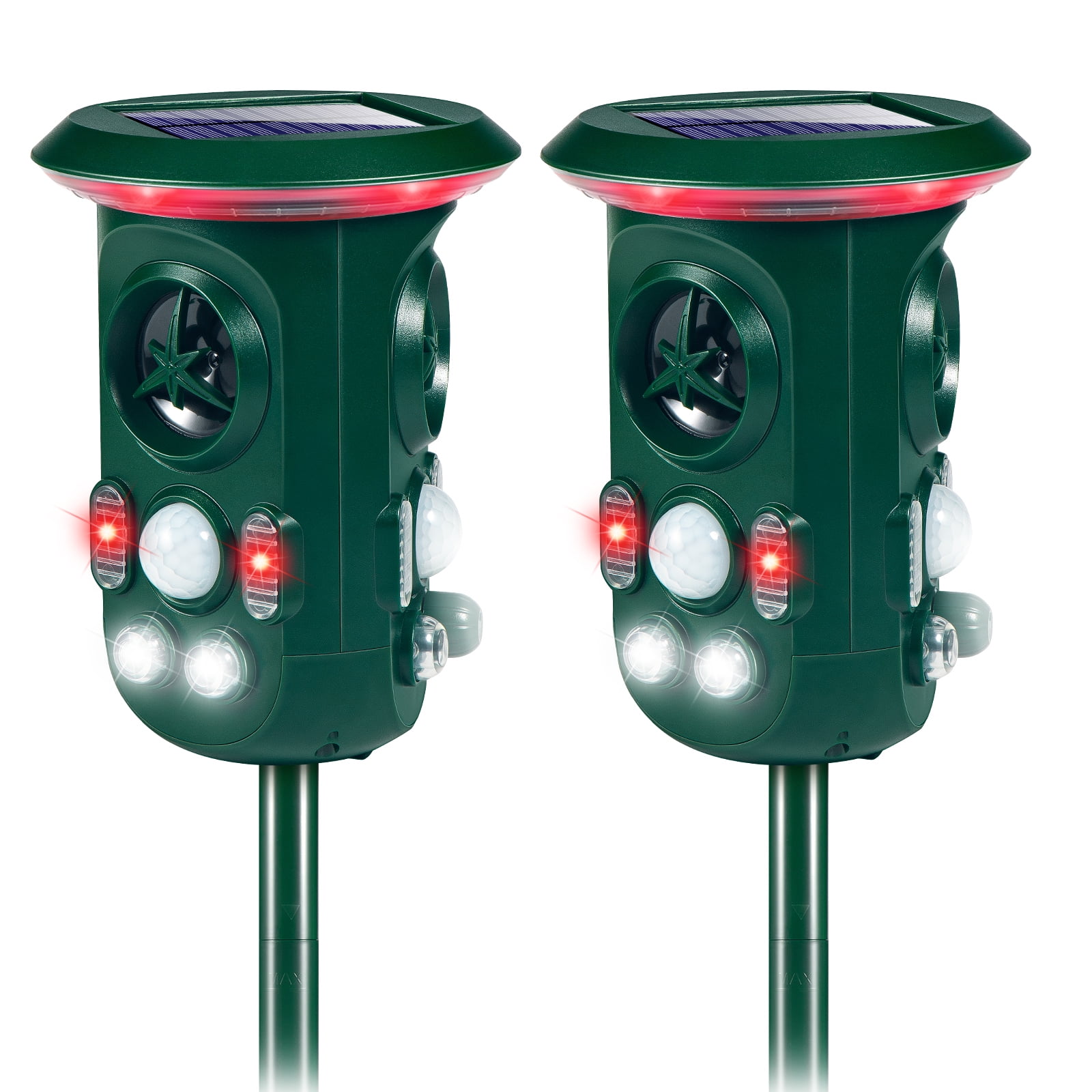 Jahy2Tech 2-Pack Solar Ultrasonic Animal Deterrent, 360° Waterproof