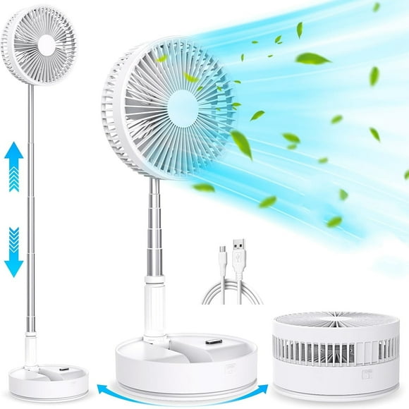 Jahy2Tech 2 in 1 Cordless Stand Fan Foldable Portable Fan, Electric Household Table Desk Fan, 4 Speeds Adjustable, Rechargeable battery
