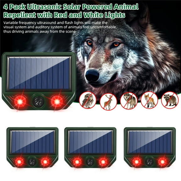 Jahy2Tech 4 Pcs Waterproof Solar Ultrasonic Animal Repeller With Red And White Flash Light Outdoor Use
