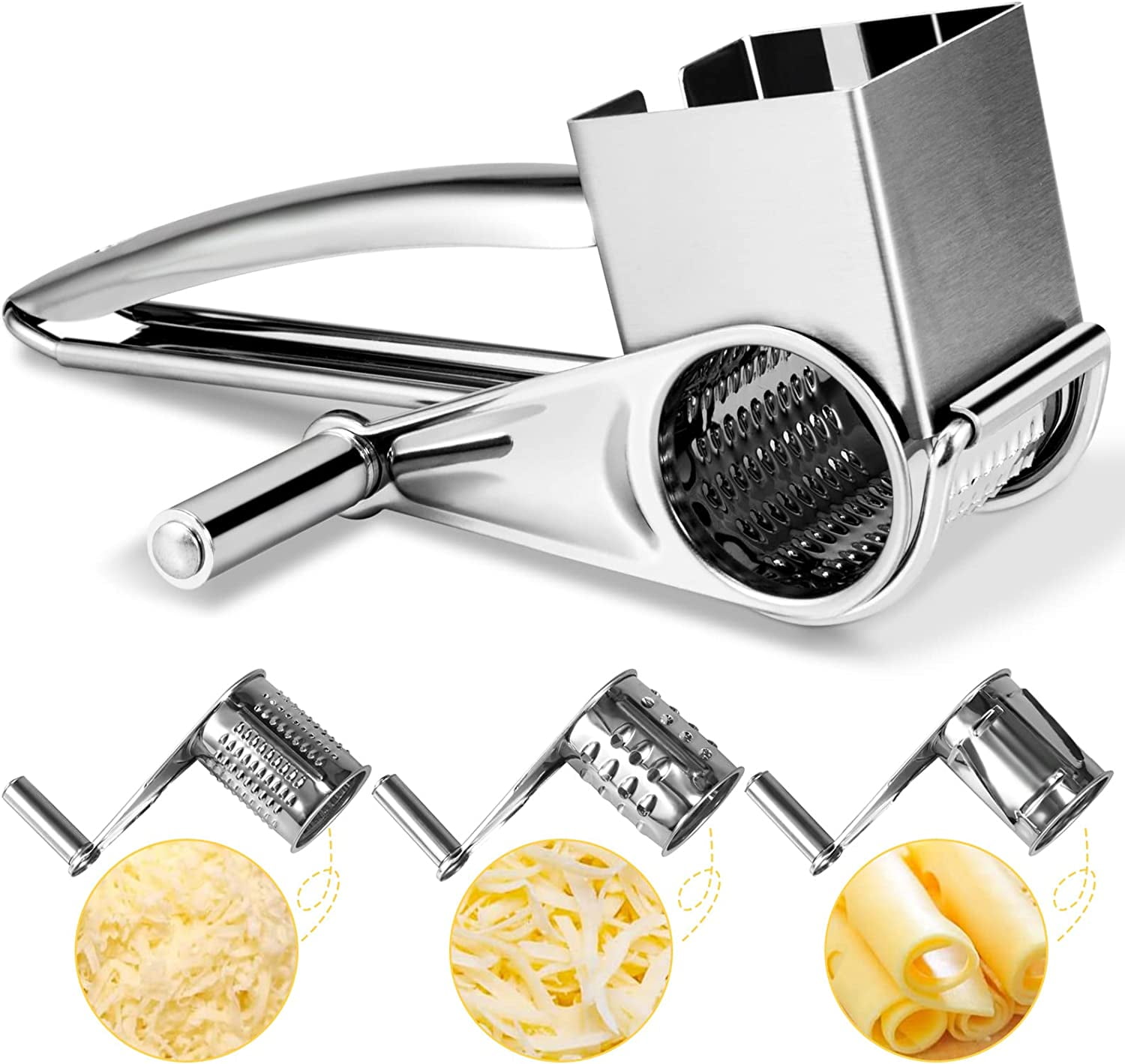 Jahy2Tech Cheese Grater, Rotary Cheese Grater Handheld with 3 Drum