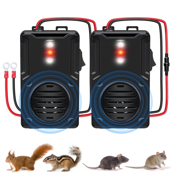 KingFurt Ultrasonic Portable Rodent Repellent 2 Packs Smart Design Animal Deterrent Car Engine Protection & Mice Control