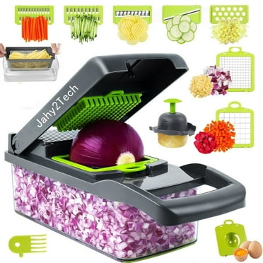 Jahy2Tech Vegetable Chopper, Onion Chopper, Veggie Cutter Garlic Chopper, Manual Chopper, 12 in 1 Ideal for Fruits/Salads with Container