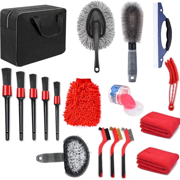 JahyElec 18Pcs Car Detailing Kit, Car Cleaning Kit with Interior Tools Wheel Hub for Cleaning Interior Exterior Wheels and Dashboard Surfaces