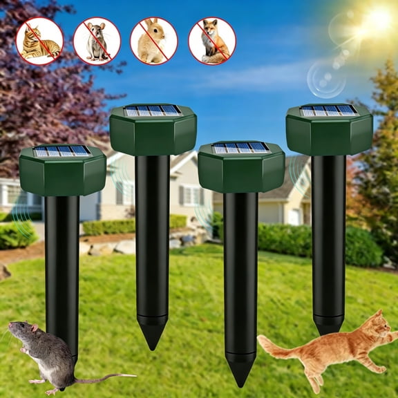 JahyElec Mole Repellent Solar Powered, 4 Pack Ultrasonic Gopher Repellent Outdoor Waterproof Mole Repellent Stakes for Vole Chipmunk Groundhog Deterrent for Lawn & Garden
