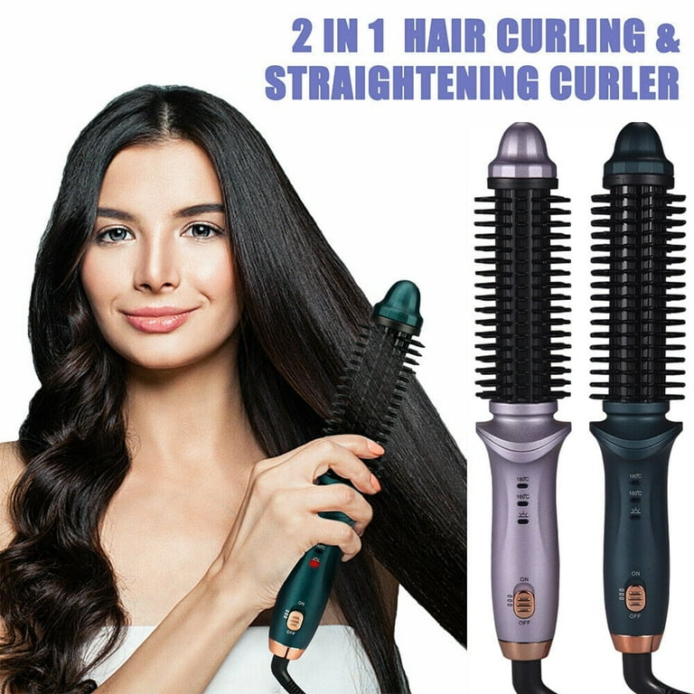 JLLOM Professional 2Way Rotating Curling Iron Hair Brush 2in1 Curler Straightener Green