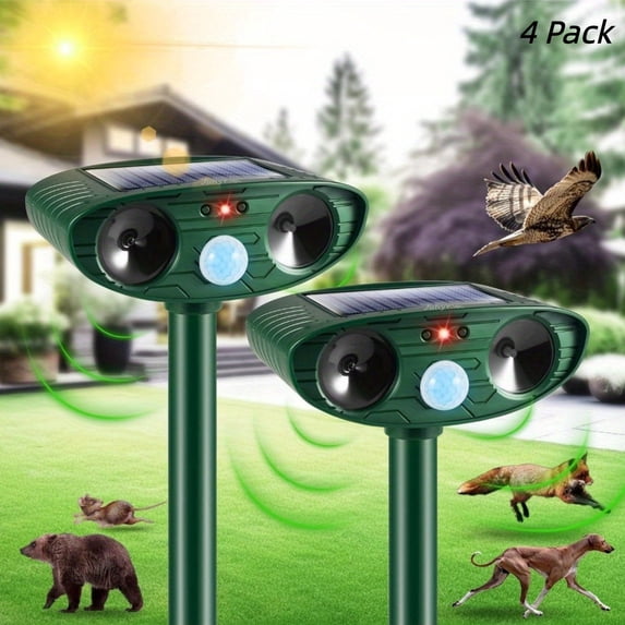 JahyElec Solar Animal Repellent,4 Pack Ultrasonic Animal Repeller Outdoor Waterproof with Motion Sensor Effective Against Squirrel Deer Raccoon Skunk Coyote Deterrent for Yard Garden Protection