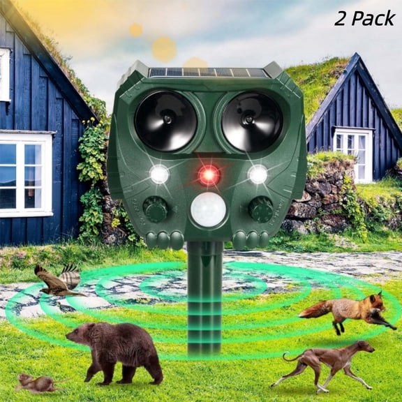 JahyElec Solar Animal Repeller,2 Pack Ultrasonic Animal Repeller Outdoor Cat Deterrent Deer Repellent with Motion Sensor & Led Strobe Light Squirrel Dog Raccoon Rabbit Skunk Repellent for Yard Garden