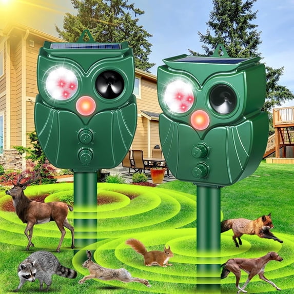 JahyElec Solar Animal Repeller,2 Pack Ultrasonic Cat Repellent Outdoor with Motion Sensor Waterproof Deer Deterrent with LED Flash Light Deterrent Raccoons Skunks