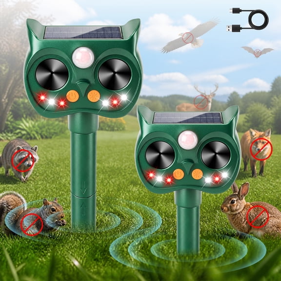 JahyElec Solar Animal Repeller Outdoor, 2Pack Deer Repellent Sensor & LED Flashing Lights Solar Deer Rabbit Squirrel Raccoon Cat Repellent IP65 Waterproof for Garden Yard