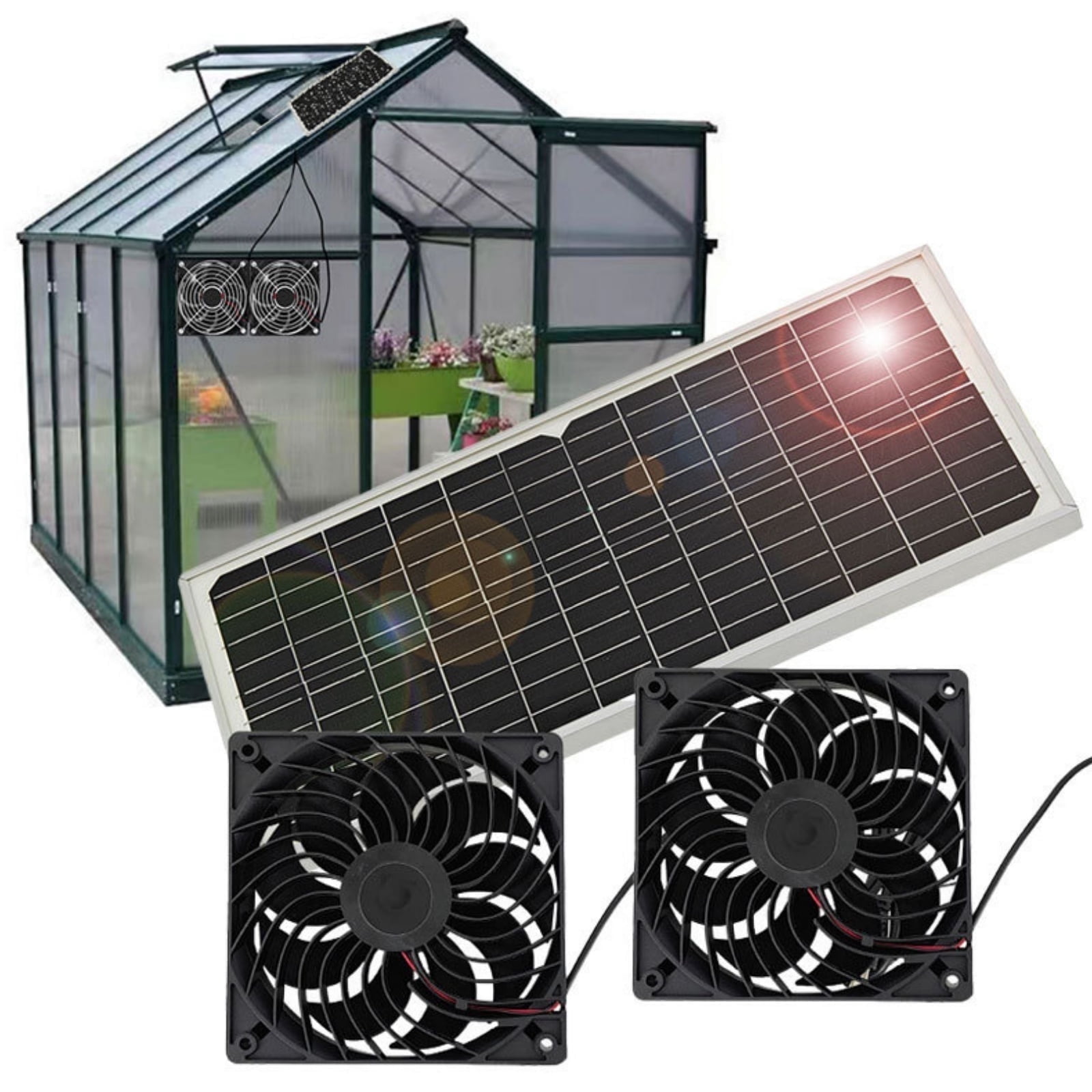 JahyElec Solar Panel Fan Kit, 16W Weatherproof Solar Panel with Dual Fan for Small Chicken Coops, Greenhouses Sheds Pet House Window Exhaust