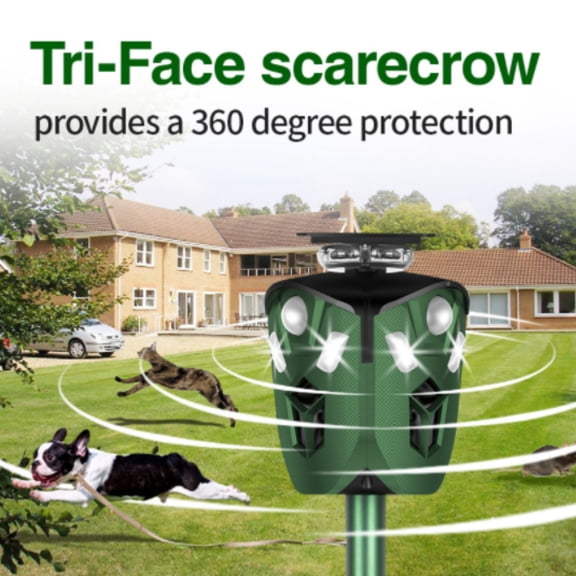 JahyElec Solar Ultrasonic Animal Repeller Outdoor 360 Coverage Dual-Powered (Solar/USB) 3 PIR Sensors & 6 Flashing Lights Waterproof Deterrent for Cat Deer Raccoon Dog Rabbit for Yard & Garden