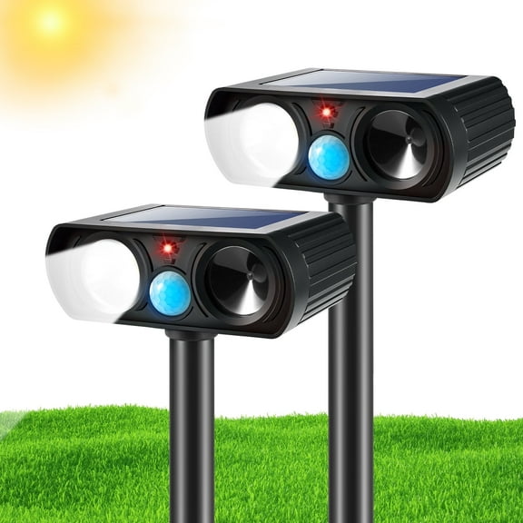 JahyElec Ultrasonic Animal Repeller, 2 Pack Deer Repeller Outdoor Solar Powered Beast Repeller with Motion Detection and LED Lights Waterproof Scare Rabbits Squirrels Skunks For Outdoor Gardens