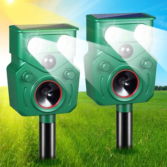 JahyElec Ultrasonic Animal Repeller, 2 Packs Solar Powered Cat Repellent Outdoor with Motion Sensor Waterproof Deer Repellent Devices with LED Flash Light