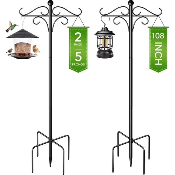 JahyShow 2 Pack Shepherds Hooks for Outdoor,108 Inch Heavy Duty Bird Feeder Pole with 5 Prongs Base