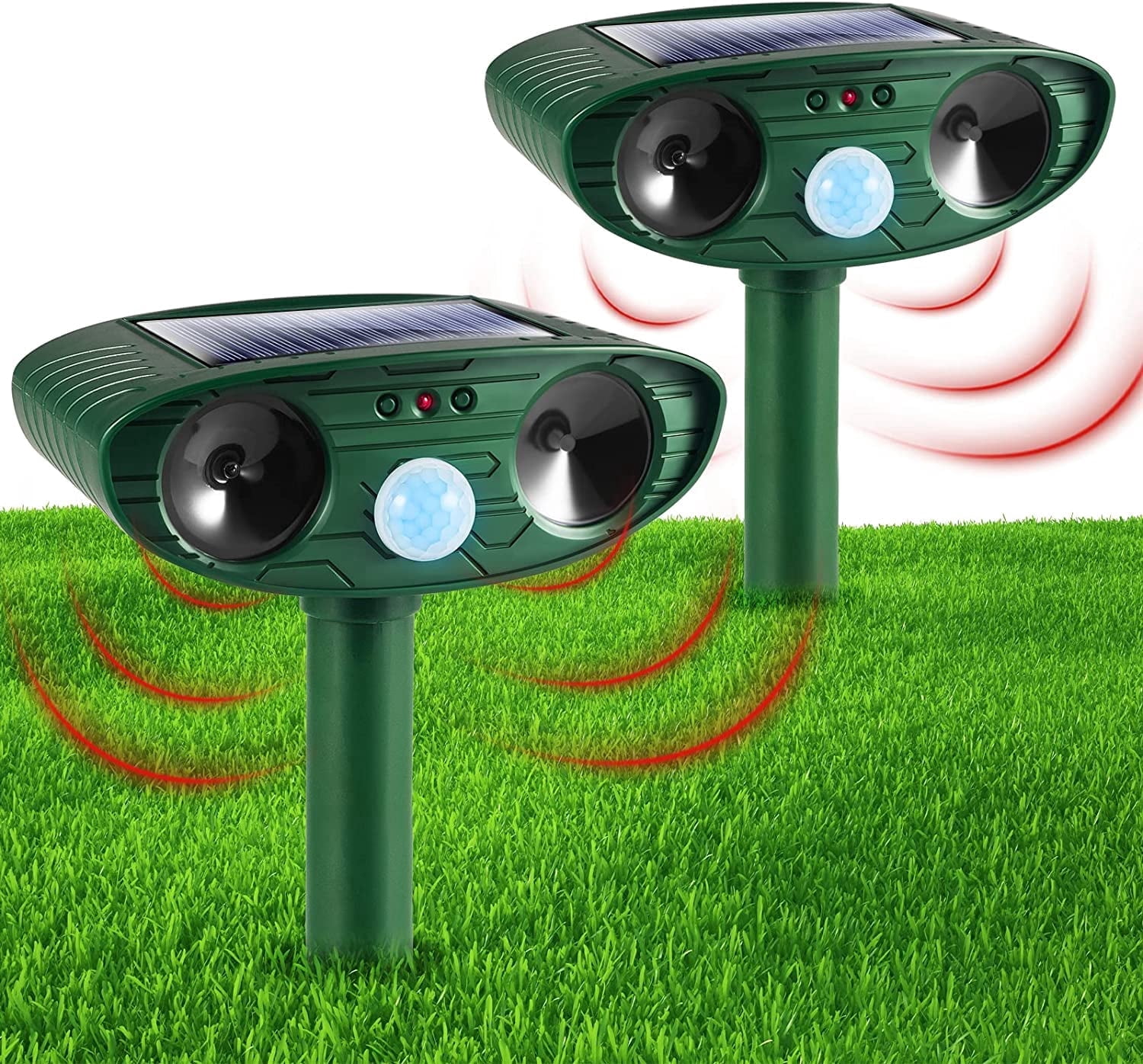 Paddsun 2 Pack Solar Animal Repeller Ultrasonic Animal Repellent Outdoor with Motion Sensor Flashing Light Waterproof Animal Deterrent for Garden Yard