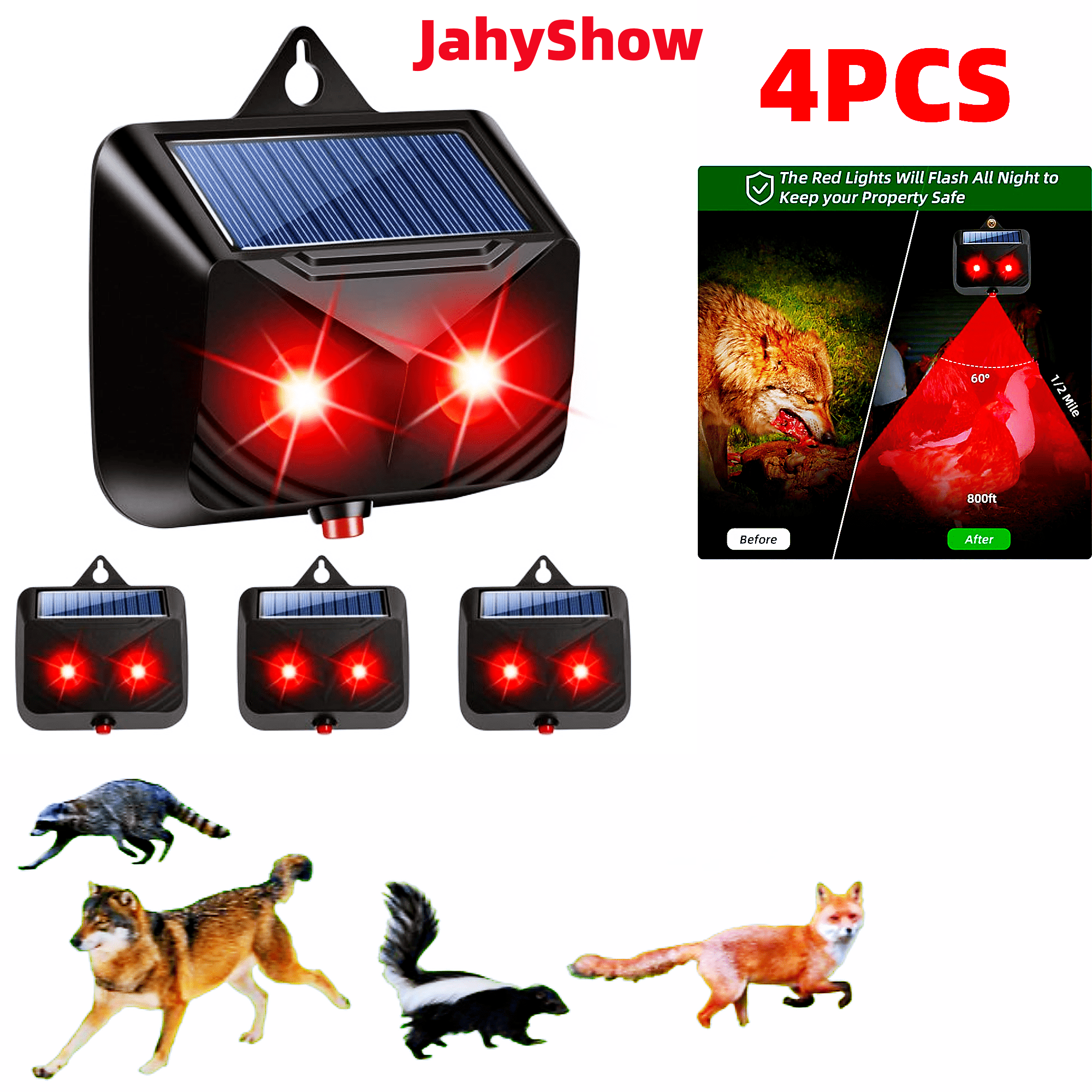 Solar Animal Repellent, 4-Pack Predator Eyes Deterrent With Red LED Lights For Yard, Farm, Garden