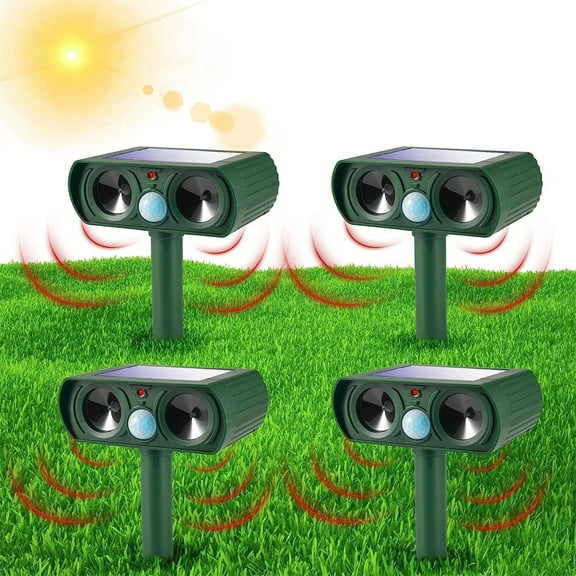 JahyShow 4 Pack Ultrasonic Deer Repellent Solar Animal Repeller Outdoor Waterproof with Motion Sensor Red Light Deterrent for Raccoon Rabbit Coyote Squirrel Deer Cat Dog Skunk Fox Etc