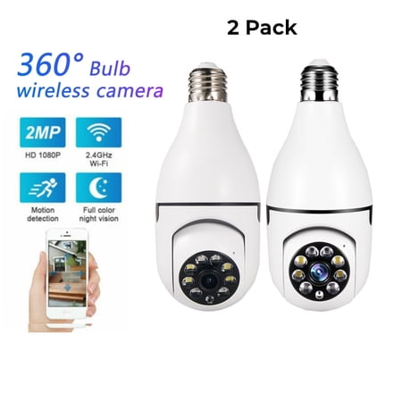 JahyShow 5GHz E27 Light Bulb Camera, 1080P Home Surveillance Cameras Wireless CCTV with 360 Degree Panoramic View Lens, Night Vision, Remote Viewing, Motion Detection, Two Way Audio (2 Pack)