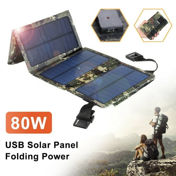 JahyShow 80W USB Solar Panel Folding Power Bank Outdoor Camping Hiking Phone Charger US
