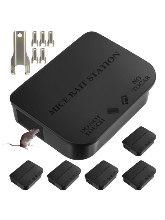 Mouse Bait Station, Indoor & Outdoor, Child-Resistant Trap with 8 Stations and 8 Keys
