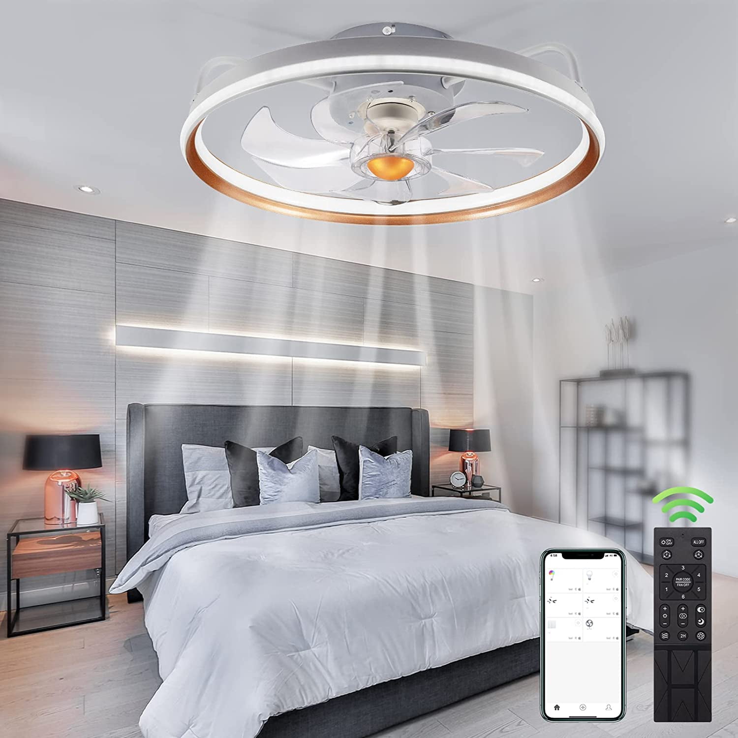 JahyShow Ceiling Fan Light with Remote Low Profile Enclosed Ceiling Fan